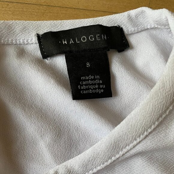 HALOGEN Bnwt White Short Sleeve Top Back Tie sz Small - Picture 7 of 8